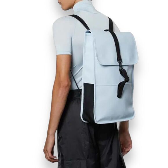Rains Backpack Light Blue Waterproof Minimalist Urban Commuter Work Bag City - Picture 12 of 13
